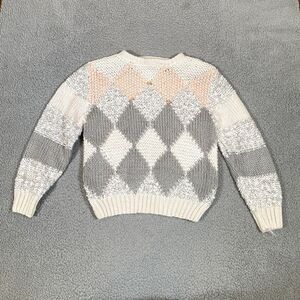 Vintage Hand Knit Sweater Women's Pullover Floral Just Christina Pink Large
